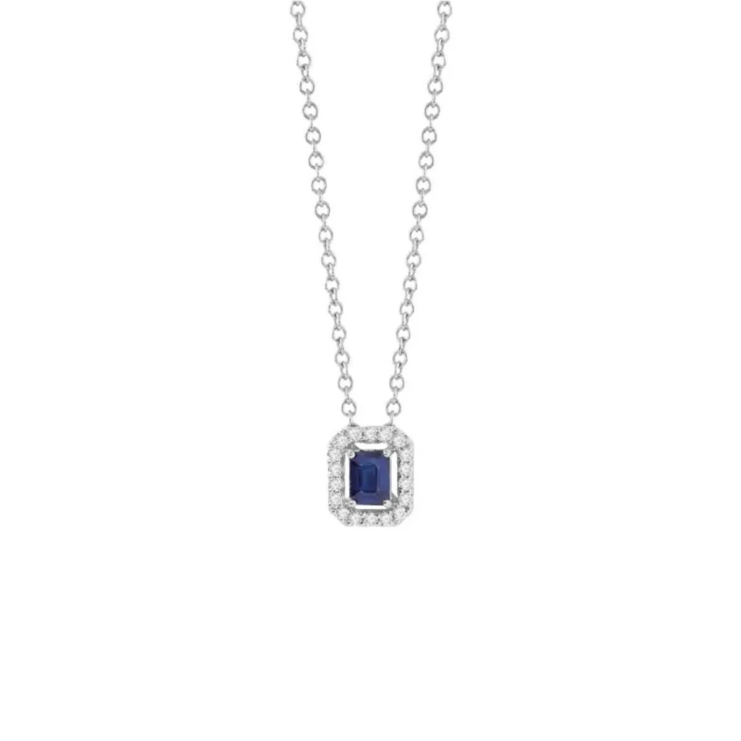 Collana in oro bianco con diamanti e zaffiro